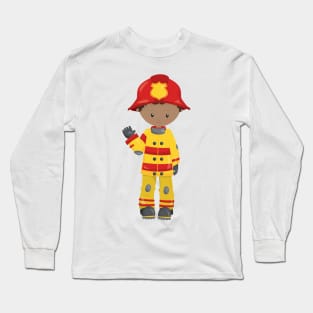 African American Boy, Fireman, Firefighter, Helmet Long Sleeve T-Shirt